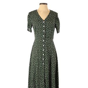 Shein green and white floral midi dress with buttons